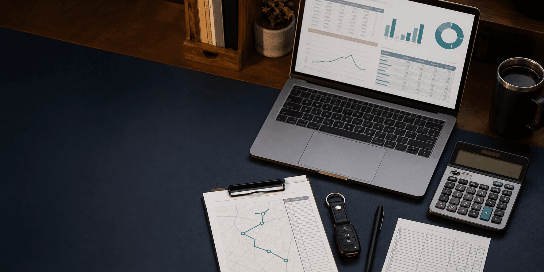 NEMT owner reviewing trip costs and profitability figures at a desk