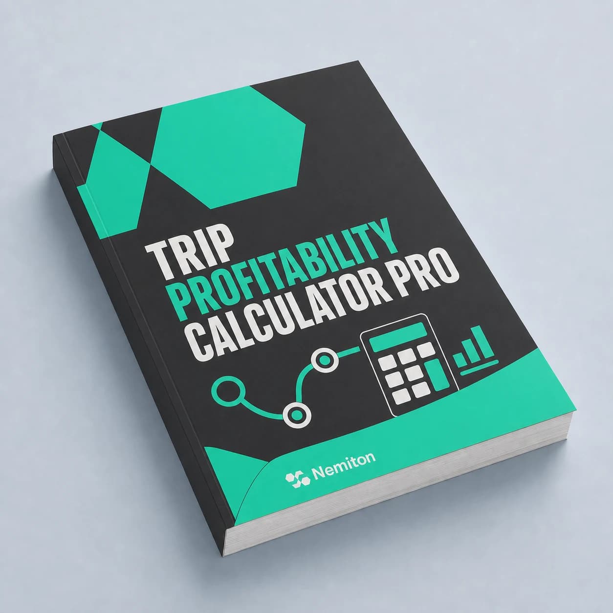 The Trip Profitability Calculator workbook shown at an angle on a pale studio background
